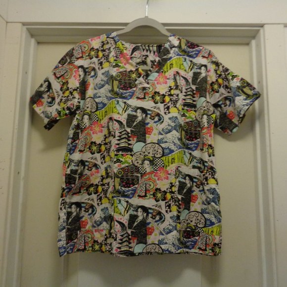 ASIAN INSPIRED W LADIES  SCRUB TOP, COTTON M - Picture 1 of 5